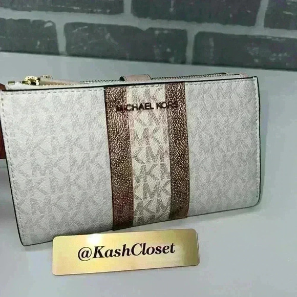 Michael Kors Double Zip Wristlet JST LG Color Block Purse Powder Blush Multi - Picture 1 of 7